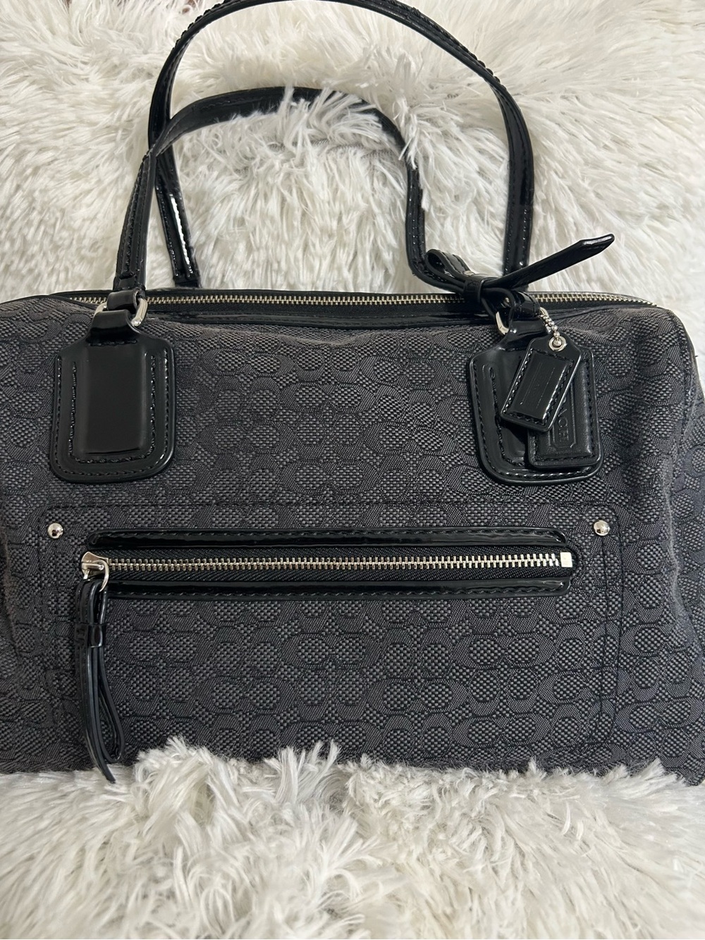 Black Women's Satchel Handbag - Classic Textured Design